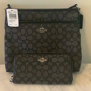 SOLD!!! Coach Signature File Crossbody Canvas Black Smoke BRAND NEW